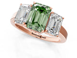 Rose gold Three-Stone Fancy Green Emerald Cut Cut Diamond Engagement Ring with Flat Band and Four-Prong Setting_13