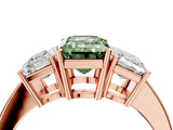 Rose gold Three-Stone Fancy Green Emerald Cut Cut Diamond Engagement Ring with Flat Band and Four-Prong Setting_16