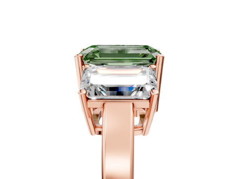 Rose gold Three-Stone Fancy Green Emerald Cut Cut Diamond Engagement Ring with Flat Band and Four-Prong Setting_17