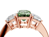 Rose gold Three-Stone Fancy Green Emerald Cut Cut Diamond Engagement Ring with Flat Band and Four-Prong Setting_4
