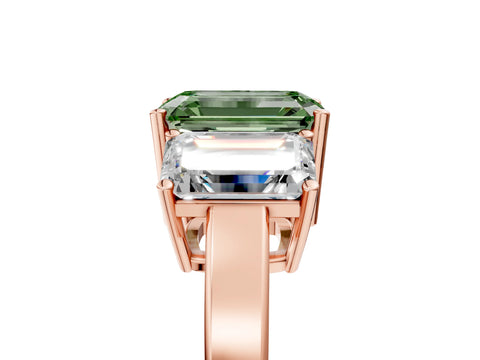 Rose gold Three-Stone Fancy Green Emerald Cut Cut Diamond Engagement Ring with Flat Band and Four-Prong Setting_5