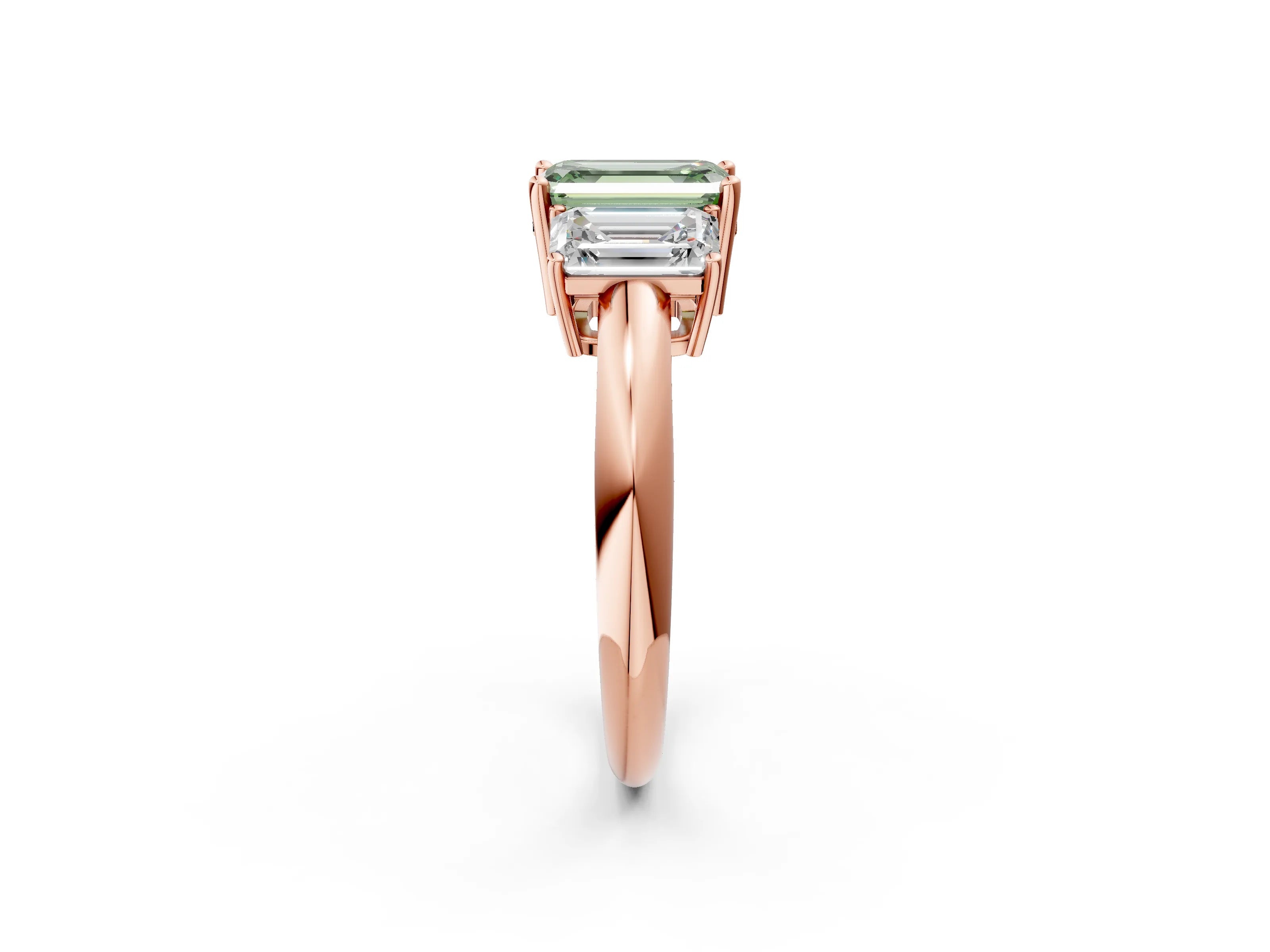 Rose gold Three-Stone Fancy Green Emerald Cut Cut Diamond Engagement Ring with Prong Setting on a White Gold Band_2