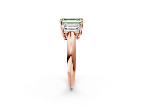 Rose gold Three-Stone Fancy Green Emerald Cut Cut Diamond Engagement Ring with Prong Setting on a White Gold Band_2