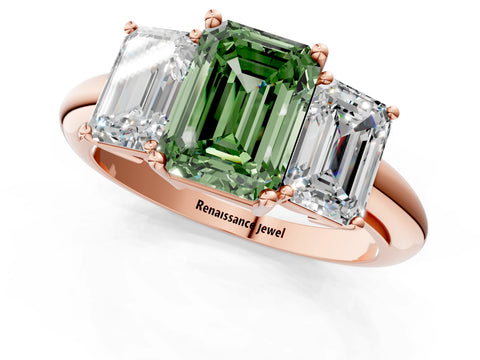 Rose gold Three-Stone Fancy Green Emerald Cut Cut Diamond Engagement Ring with Prong Setting on a White Gold Band_37
