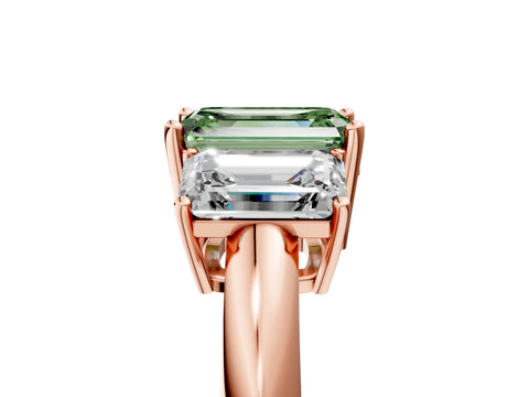 Rose gold Three-Stone Fancy Green Emerald Cut Cut Diamond Engagement Ring with Prong Setting on a White Gold Band_41