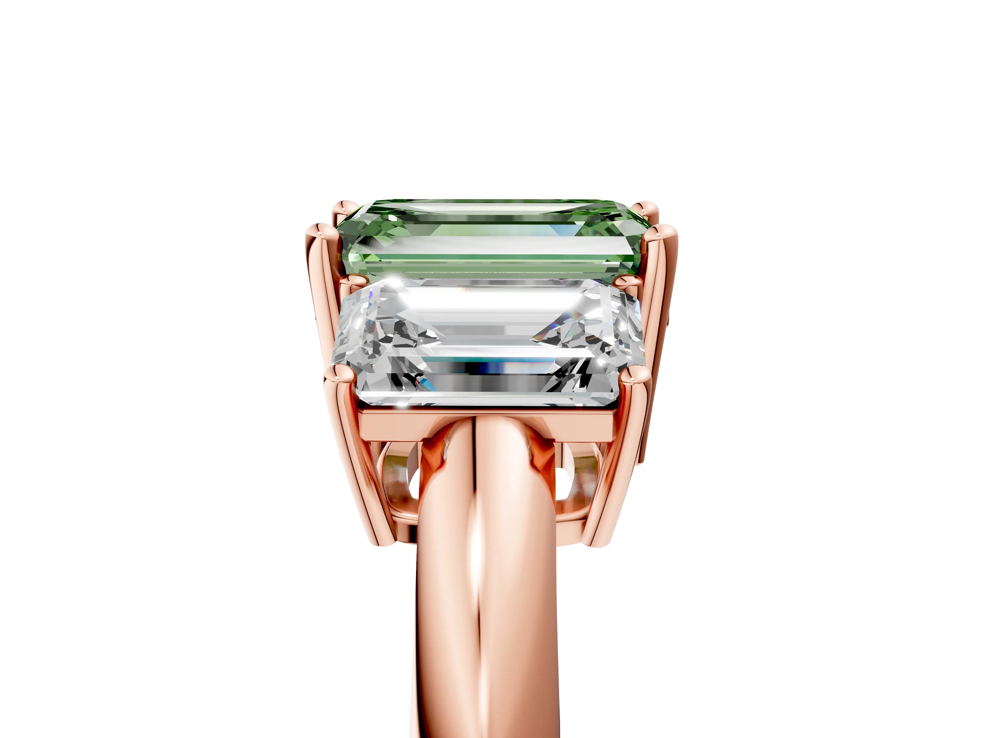 Rose gold Three-Stone Fancy Green Emerald Cut Cut Diamond Engagement Ring with Prong Setting on a White Gold Band_5