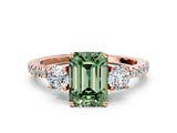 Rose gold Three-Stone Fancy Green Emerald Cut Cut Diamond Pavé Band with Prong Setting_15