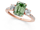 Rose gold Three-Stone Fancy Green Emerald Cut Cut Diamond Pavé Band with Prong Setting_16