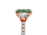 Rose gold Three-Stone Fancy Green Emerald Cut Cut Diamond Pavé Band with Prong Setting_20