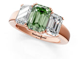 Rose gold Three-Stone Fancy Green Emerald Cut Cut Diamond Ring with Channel Set Band and Four-Prong Setting_1