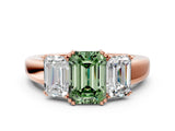 Rose gold Three-Stone Fancy Green Emerald Cut Cut Diamond Ring with Channel Set Band and Four-Prong Setting_24