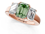 Rose gold Three-Stone Fancy Green Emerald Cut Cut Diamond Ring with Channel Set Band and Four-Prong Setting_25
