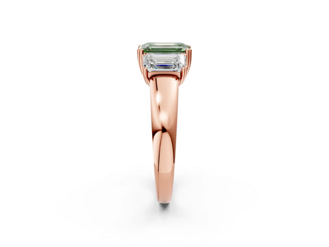Rose gold Three-Stone Fancy Green Emerald Cut Cut Diamond Ring with Channel Set Band and Four-Prong Setting_2