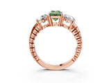 Rose gold Three-Stone Fancy Green Emerald Cut Cut Diamond Ring with Channel-Set Band and Prong Setting_3