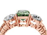 Rose gold Three-Stone Fancy Green Emerald Cut Cut Diamond Ring with Channel-Set Band and Prong Setting_4