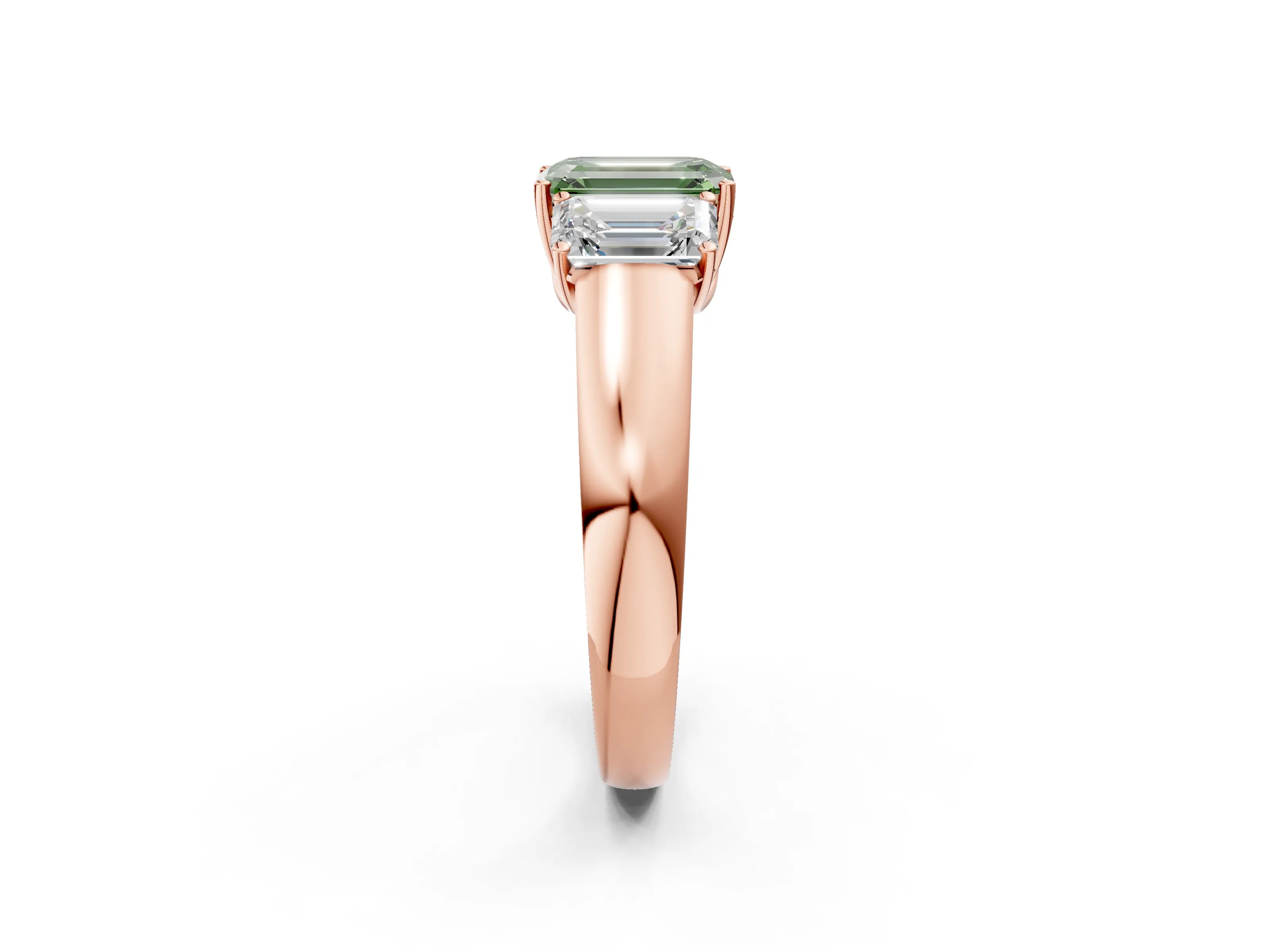 Rose gold Three-Stone Fancy Green Emerald Cut Cut Diamond Ring with Prong Setting and Classic Band_2