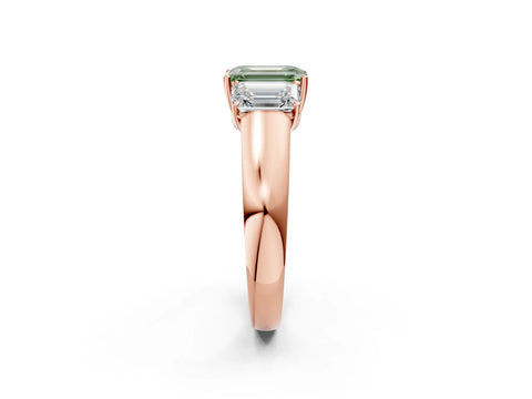 Rose gold Three-Stone Fancy Green Emerald Cut Cut Diamond Ring with Prong Setting and Classic Band_2