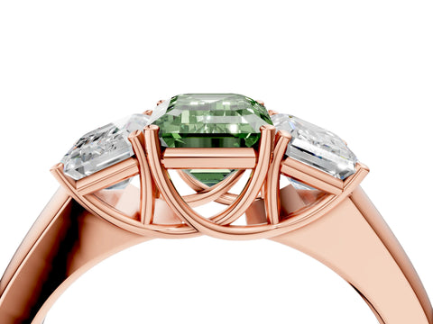 Rose gold Three-Stone Fancy Green Emerald Cut Cut Diamond Ring with Prong Setting and Classic Band_4
