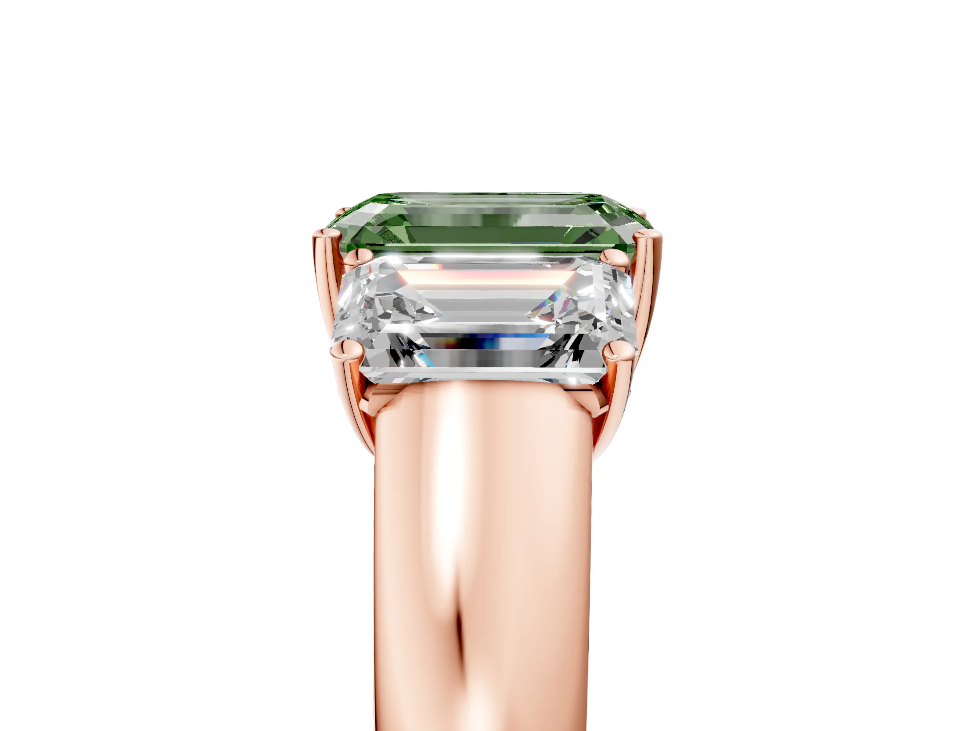 Rose gold Three-Stone Fancy Green Emerald Cut Cut Diamond Ring with Prong Setting and Classic Band_5