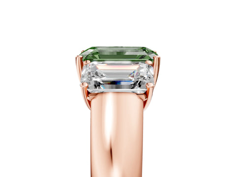 Rose gold Three-Stone Fancy Green Emerald Cut Cut Diamond Ring with Prong Setting and Classic Band_5