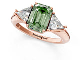 Rose gold Three-Stone Fancy Green Emerald Cut Cut Diamond Ring with Trillion Side Stones and Four-Prong Setting_4