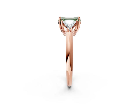 Rose gold Three-Stone Fancy Green Emerald Cut Cut Diamond Ring with Trillion Side Stones and Four-Prong Setting_5