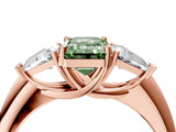 Rose gold Three-Stone Fancy Green Emerald Cut Cut Diamond Ring with Trillion Side Stones and Four-Prong Setting_7