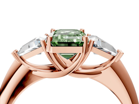 Rose gold Three-Stone Fancy Green Emerald Cut Cut Diamond Ring with Trillion Side Stones and Four-Prong Setting_7