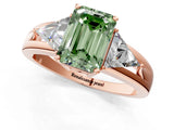 Rose gold Three-Stone Fancy Green Emerald Cut Cut Diamond Ring with Trillion Side Stones on a Split Shank Band_1