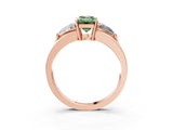 Rose gold Three-Stone Fancy Green Emerald Cut Cut Diamond Ring with Trillion Side Stones on a Split Shank Band_3