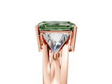 Rose gold Three-Stone Fancy Green Emerald Cut Cut Diamond Ring with Trillion Side Stones on a Split Shank Band_5