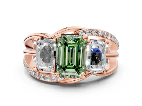 Rose gold Three-Stone Fancy Green Emerald Cut Cut Diamond Split Shank Prong Set Ring_12