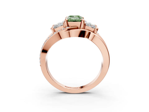 Rose gold Three-Stone Fancy Green Emerald Cut Cut Diamond Split Shank Prong Set Ring_15