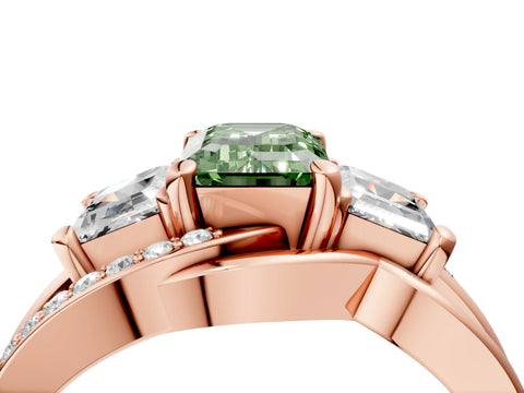Rose gold Three-Stone Fancy Green Emerald Cut Cut Diamond Split Shank Prong Set Ring_16