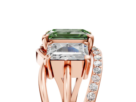 Rose gold Three-Stone Fancy Green Emerald Cut Cut Diamond Split Shank Prong Set Ring_17