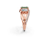 Rose gold Three-Stone Fancy Green Emerald Cut Cut Diamond Split Shank Prong Set Ring_2
