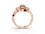 Rose gold Three-Stone Fancy Green Emerald Cut Cut Diamond Split Shank Prong Set Ring_3