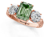 Rose gold Three-Stone Fancy Green Emerald Cut Cut Milgrain Band Prong Setting Ring_1