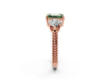 Rose gold Three-Stone Fancy Green Emerald Cut Cut Milgrain Band Prong Setting Ring_2