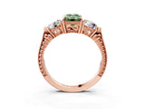 Rose gold Three-Stone Fancy Green Emerald Cut Cut Milgrain Band Prong Setting Ring_3