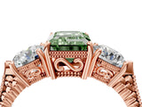 Rose gold Three-Stone Fancy Green Emerald Cut Cut Milgrain Band Prong Setting Ring_4