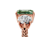 Rose gold Three-Stone Fancy Green Emerald Cut Cut Milgrain Band Prong Setting Ring_5