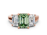 Rose gold Three-Stone Fancy Green Emerald Cut Cut Solitaire Ring with Classic Prong Setting
