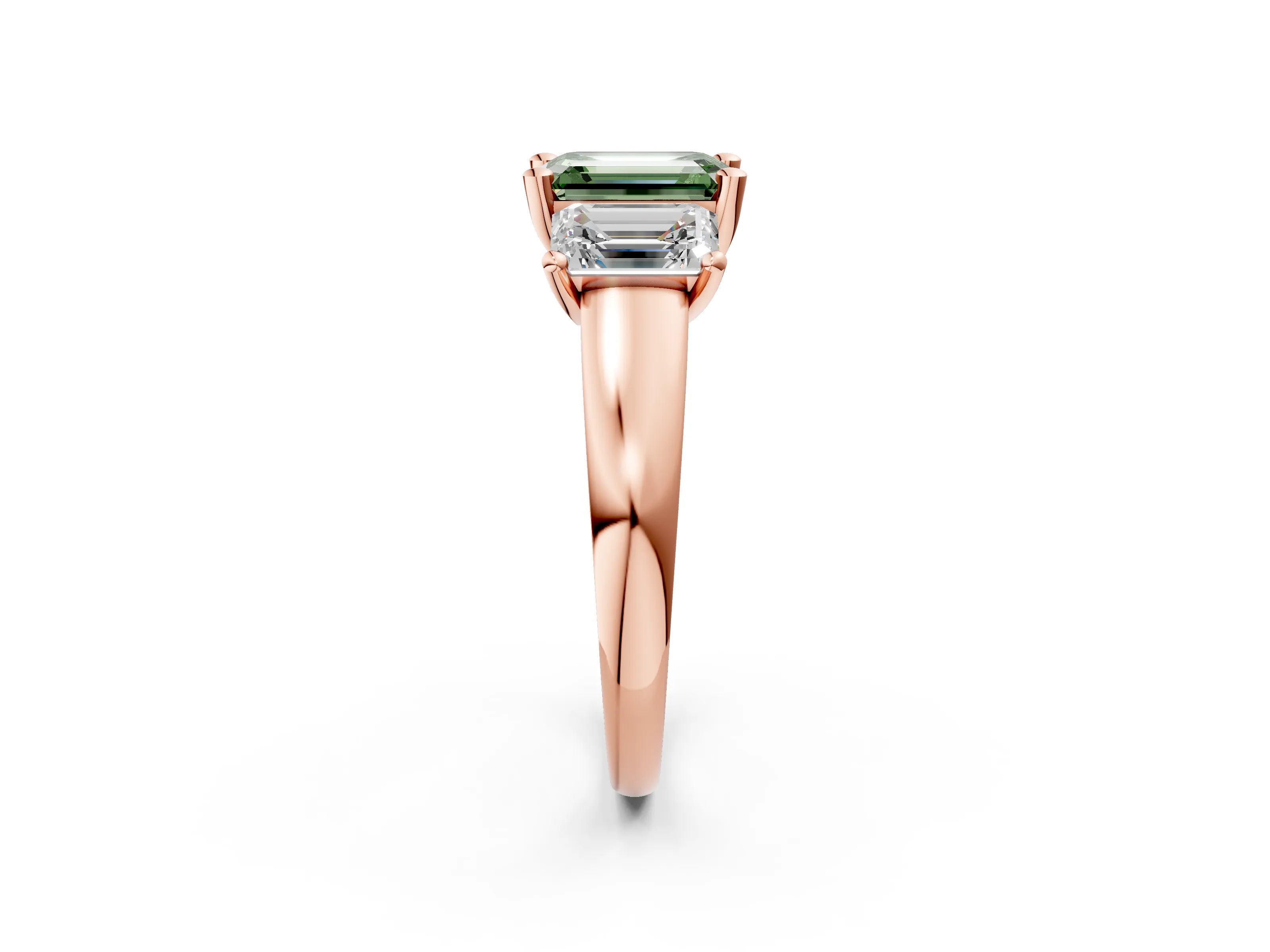 Rose gold Three-Stone Fancy Green Emerald Cut Cut Solitaire Ring with Classic Prong Setting_2