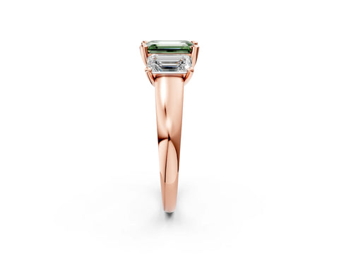 Rose gold Three-Stone Fancy Green Emerald Cut Cut Solitaire Ring with Classic Prong Setting_2