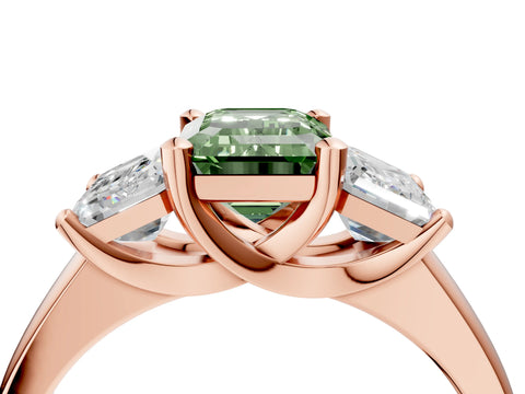 Rose gold Three-Stone Fancy Green Emerald Cut Cut Solitaire Ring with Classic Prong Setting_4