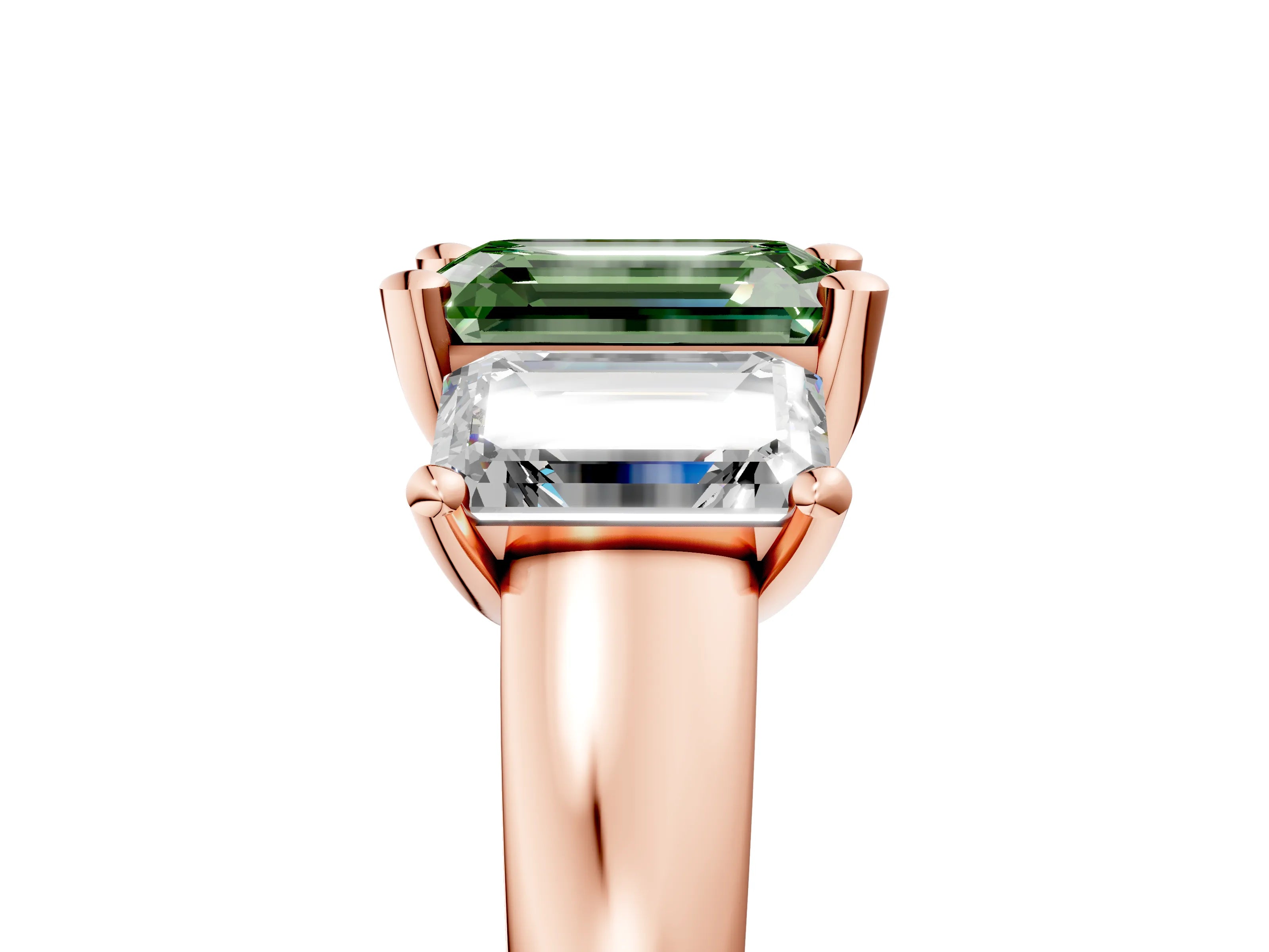 Rose gold Three-Stone Fancy Green Emerald Cut Cut Solitaire Ring with Classic Prong Setting_5