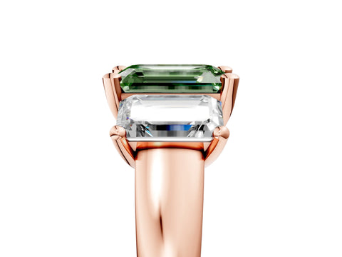 Rose gold Three-Stone Fancy Green Emerald Cut Cut Solitaire Ring with Classic Prong Setting_5
