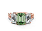 Rose gold Three-Stone Fancy Green Emerald Cut Diamond Braided Band Ring with Four-Prong Setting_108