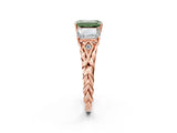 Rose gold Three-Stone Fancy Green Emerald Cut Diamond Braided Band Ring with Four-Prong Setting_110